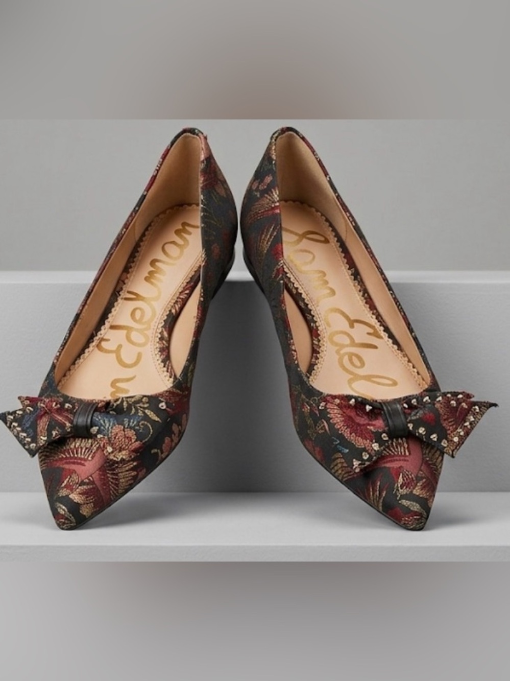 Sam Edelman Black Multi Floral Brocade Pointed Toe Flats